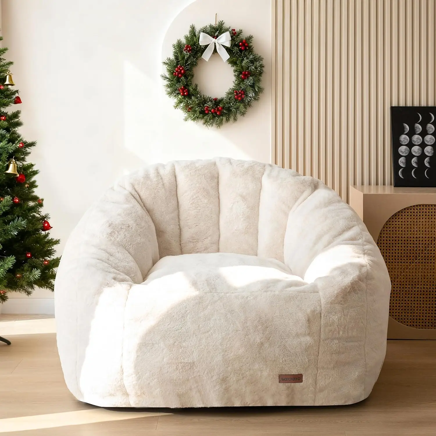Oversized Bean Bag Chair, Faux Fur Shell-Shaped Sofa for Adults and Kids, Gaming and Reading Lounge