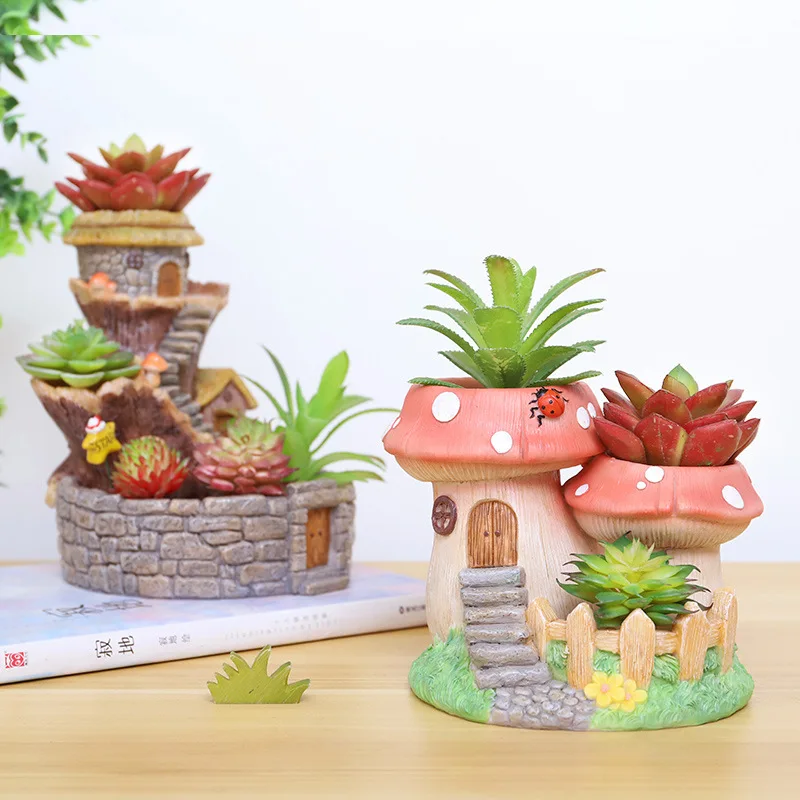 Creative Simulation Pastoral Fairy Tale Resin Tree House Mediterranean Komori Live Oia Hut Succulent Desktop Potted Flower Pot