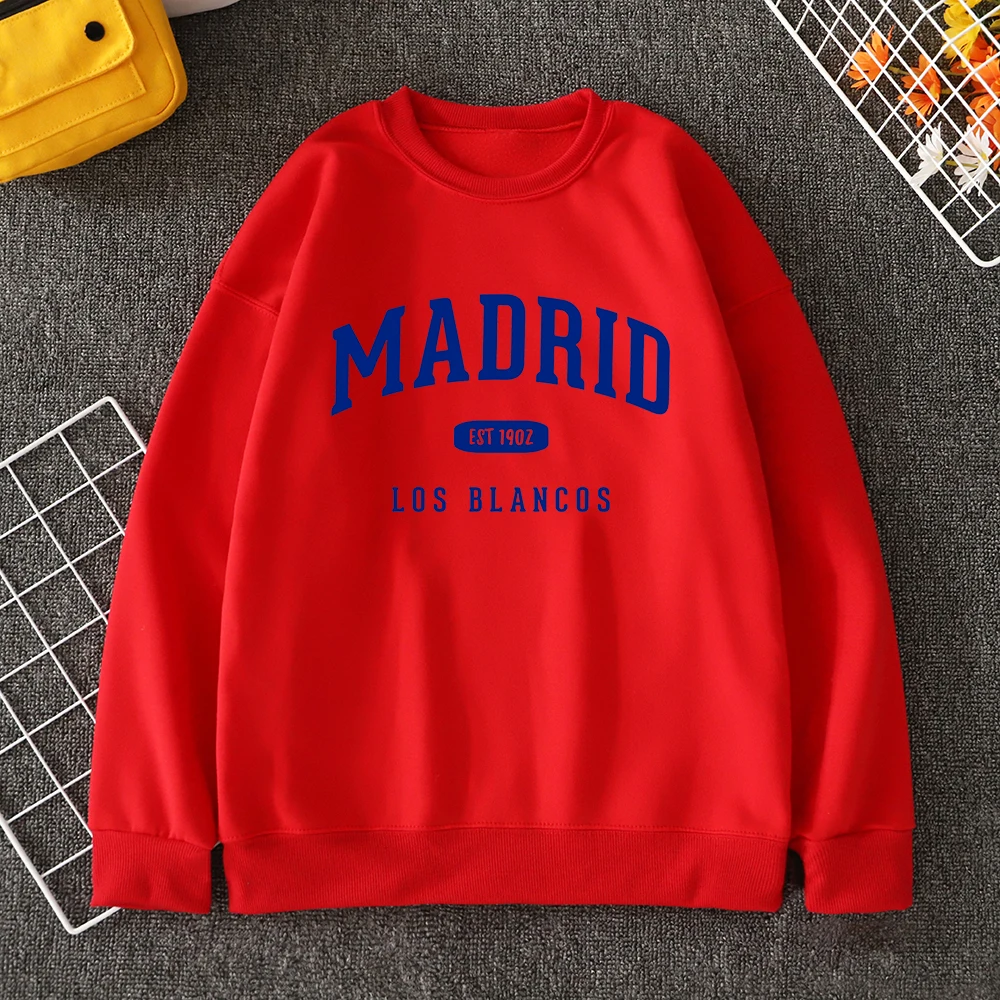 Spain Madrid Est 1902 Los Blancos Print Mans Hoodies Sports Fleece Sportswears Street O-Neck Sweatershirts Korean Soft Tops Men