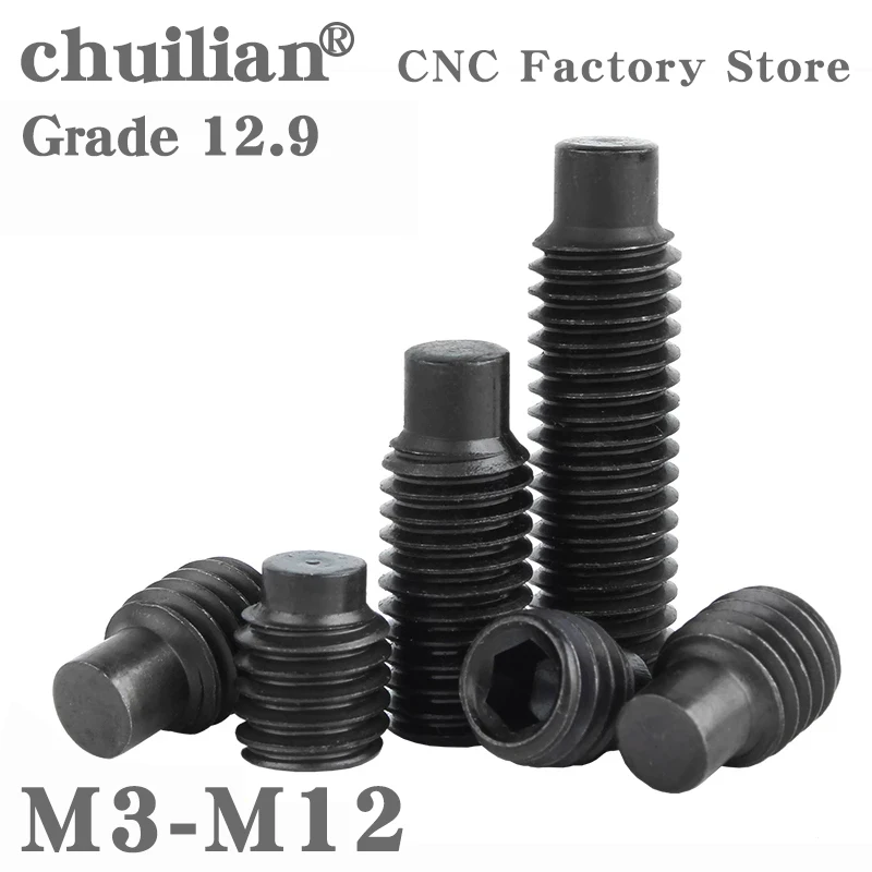 M3 M4 M5 M6 M8 M10 M12 Of Grade 12,9 Carbon Steel Convex End Set Screws Black Internal Hexagon Screws Headless Machine Screws