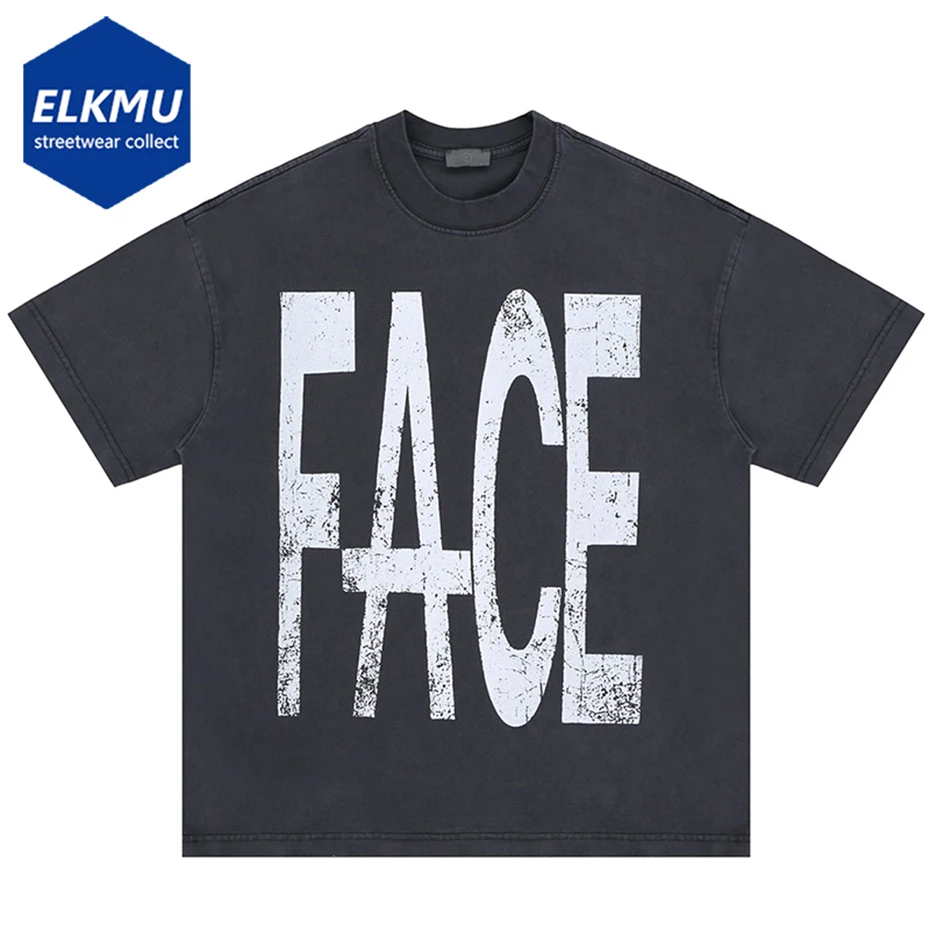 

FACE T Shirts 2025 Summer Men's Vintage Washed Short Sleeve Tee Tops Streetwear Harajuku Hip Hop Oversized T-shirts