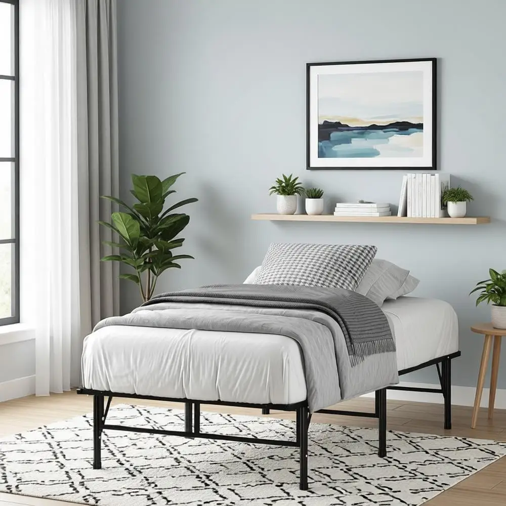 

14 Inch Metal Platform Bed Frame, No Box Spring Needed, Steel Slat Support, Twin XL