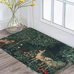William Morris Art Deer Forest Animal Woodland Fox Nature Decor Boho Mandala Orange Vintage Cottagecore Floral Flannel Floor Rug