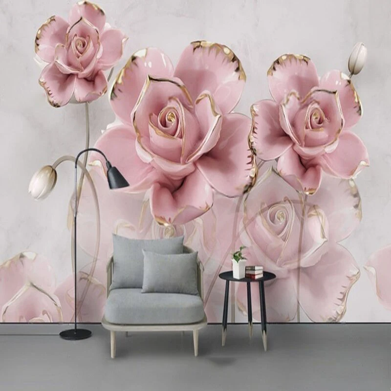 Nordic modern 3d stereoscopic hibiscus flower bed relief TV luxury home decoration bedroom background wall decorative painting