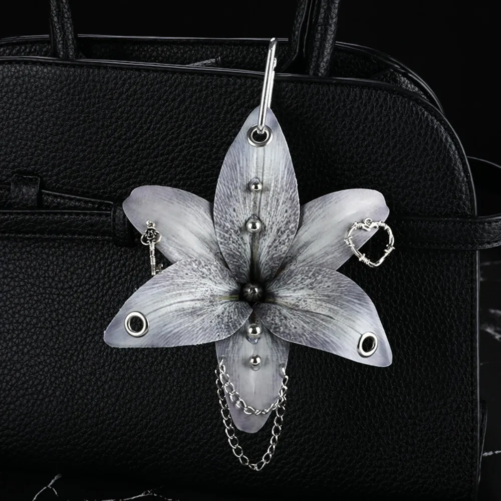 Simulation Flower Orchid Lily Keychain Backpack Decoration Colorful Flower Bag Pendant Handmade Drilling and Puncture
