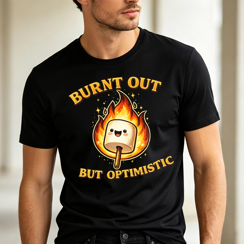 Fire Cartoon S'mores Humor Slogan Print Short Sleeve Tee Outdoor Camper Funny Hobbyist Men Camping Marshmallow Graphic T Shirt