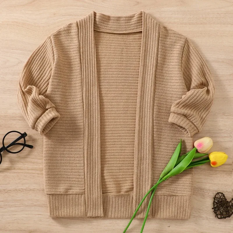 New Girls Casual Knit Sweater Long Sleeve Thin Cardigan Sweater Slim Pinstripe Children's Coat