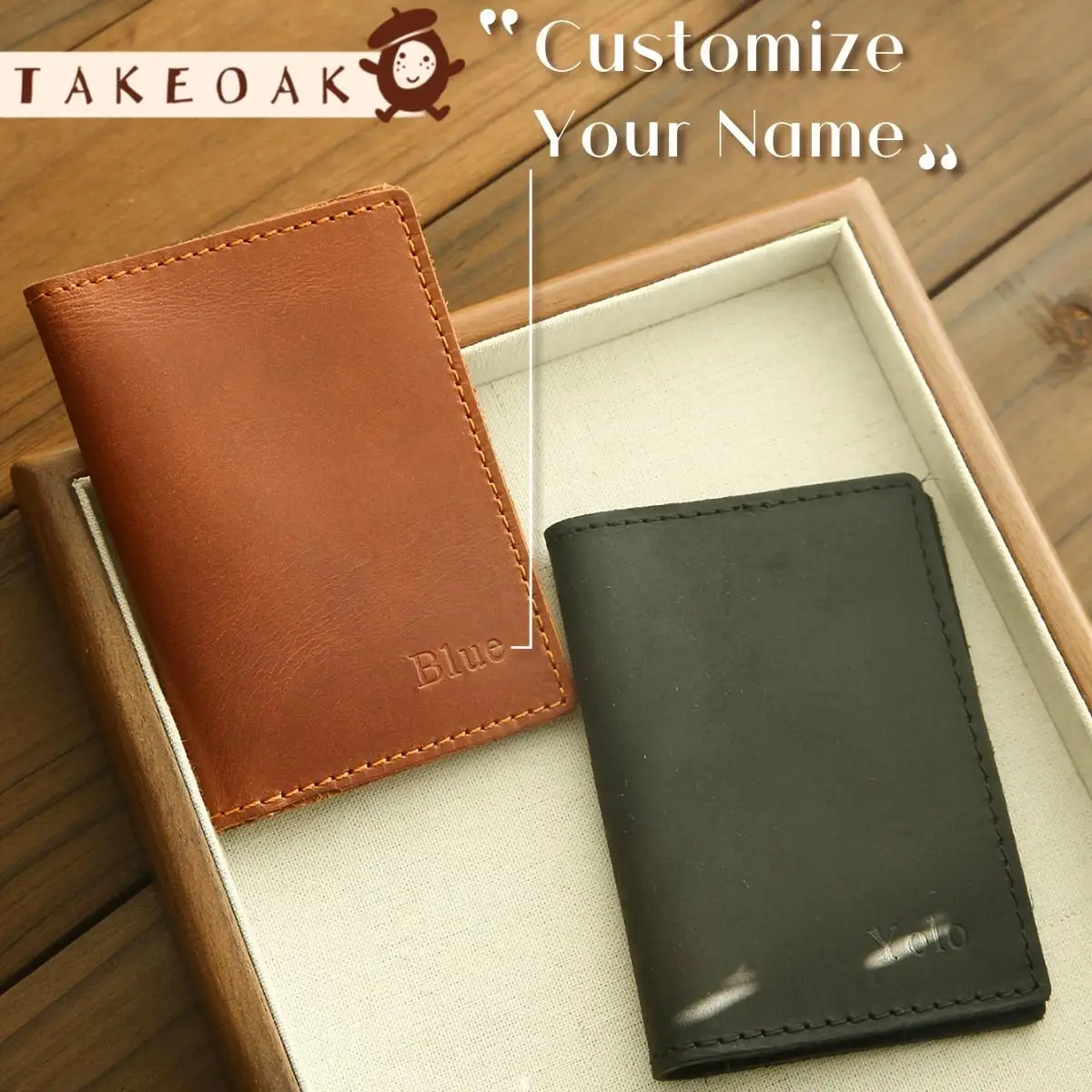 Custom Debossed Name Vintage Crazy Horse Leather Mini Card Holder Slim Credit ID Business Card Wallet Multi Pocket Men Gift