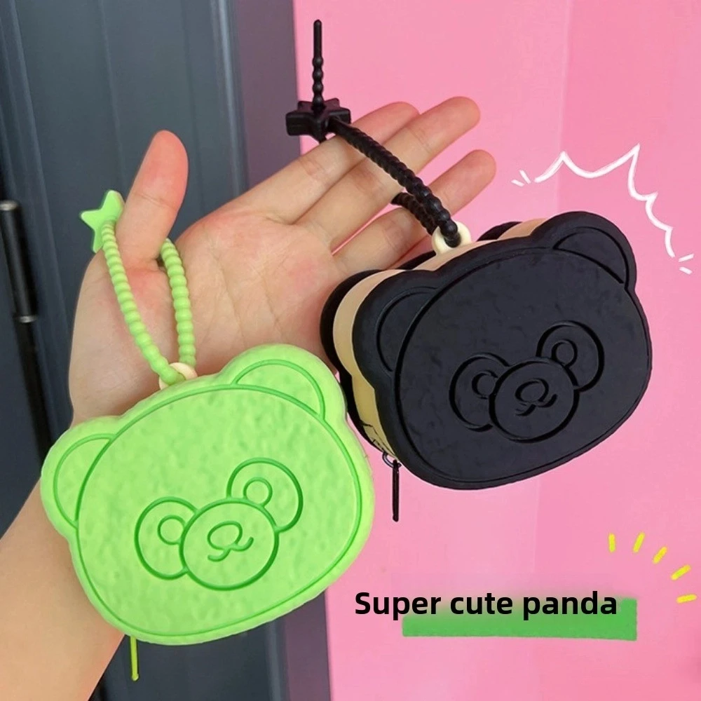 Bolsa para monedas de Panda de dibujos animados, sándwich, galletas, auriculares reutilizables, llavero de silicona con asa, organizador de bolsa de cuerda