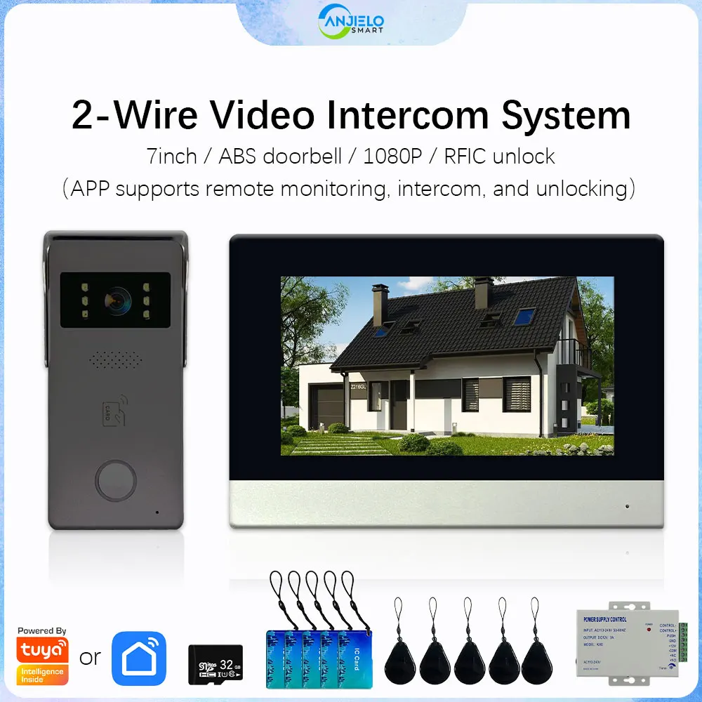 1080P Tuya Smart 2 Wire Intercom Video Doorbell Camera Security System 7inch Touch Screen Video Door Phone