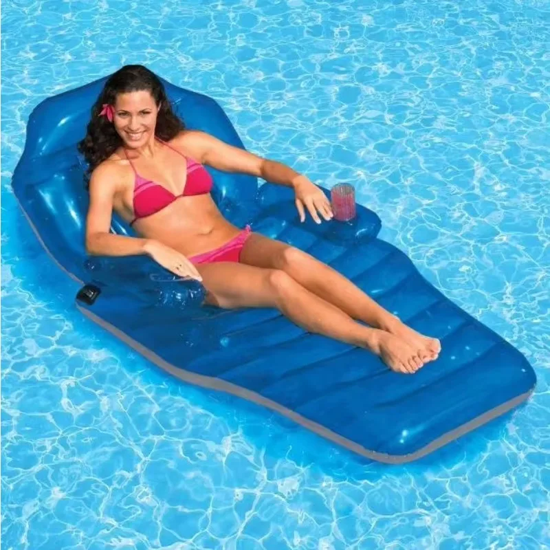 Inflatable Adjustable Chaise Floating Swimming Pool Float  Chair With Cup Holder