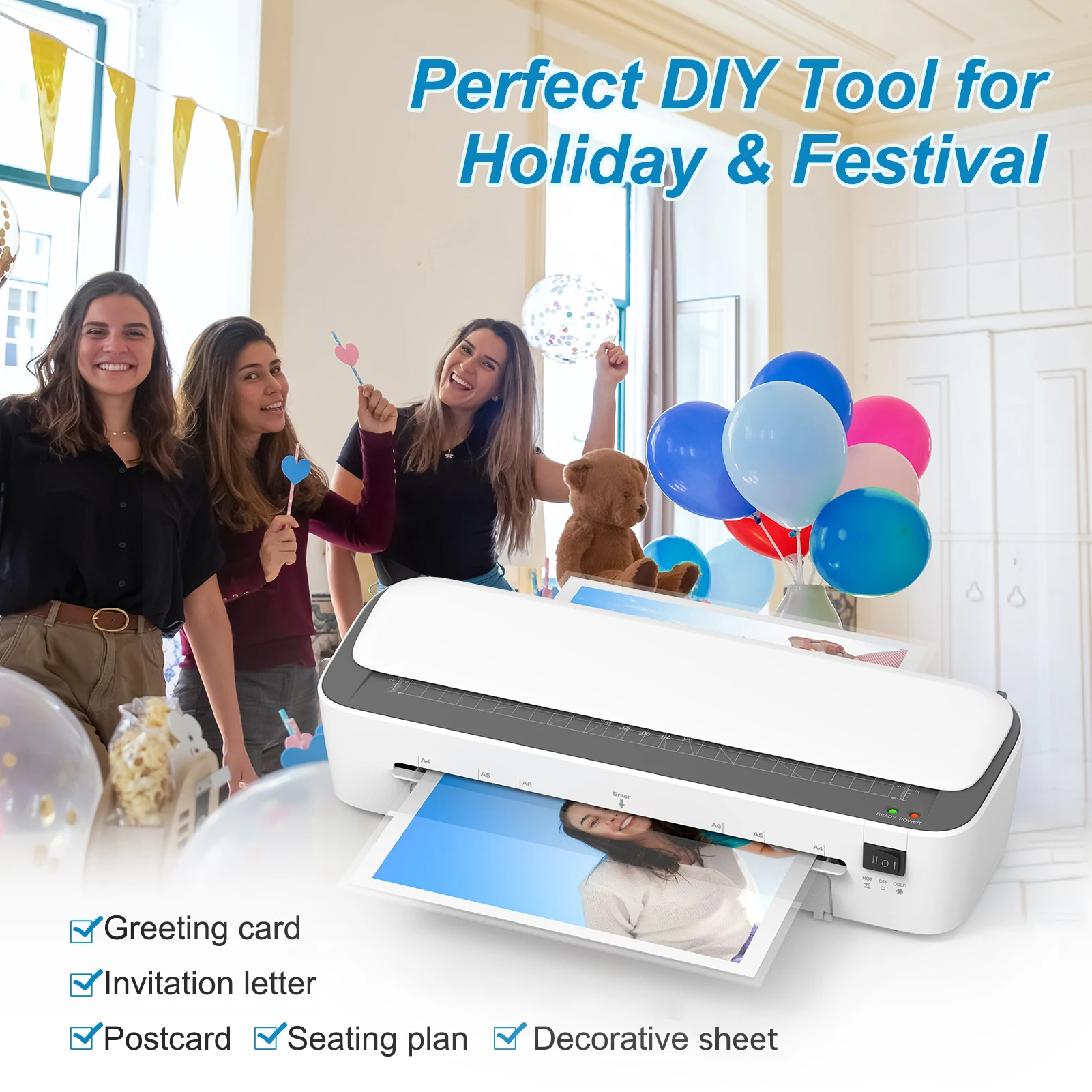 Laminating Machine 9 inches Thermal Laminator Machine Desktop 6IN1 Multifunctional Hot and Cold Lamination with Paper Cutter