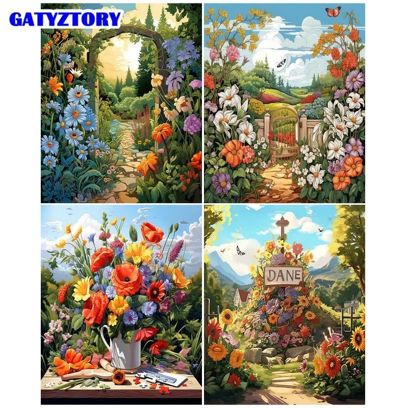 

GATYZTORY Picture By Numbers Garden Scenery Acrylic Drawing Canvas Wall Art Oil Painting By Number DIY Home Decoration Gift