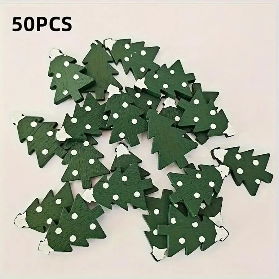 1/5/10/20/50/100pcs Vintage Wooden Christmas Tree Ornaments - DIY Craft Supplies for Holiday Decorations Mixed Color Mini Items