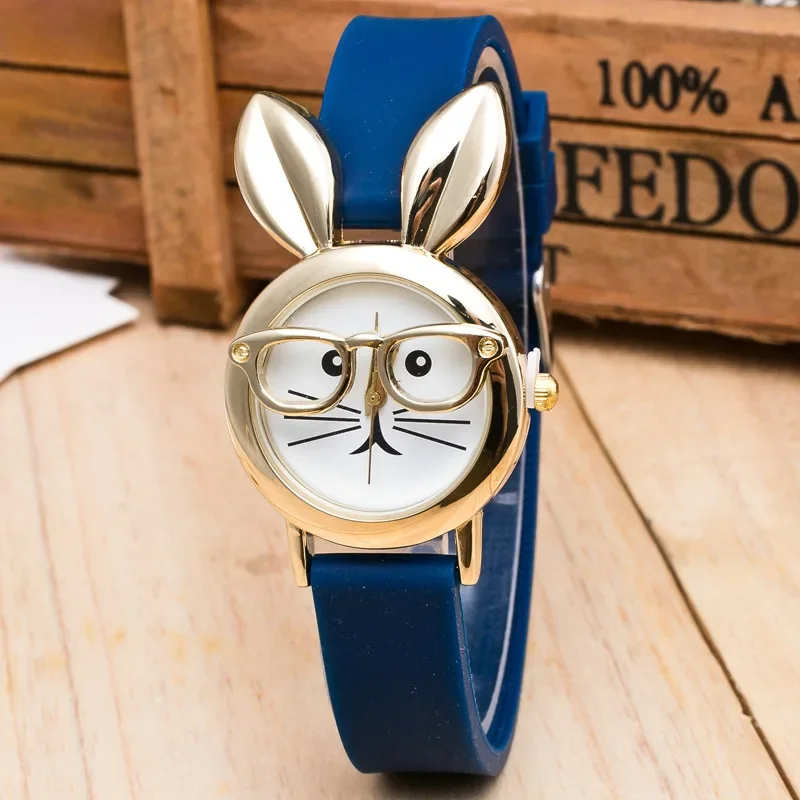 New Cartoon Cute Cat Rabbit Children Watch Silicone Band Quartz Watch Eye Beard Stereo Ear Student Kids Watch Birthday Xmas Gift