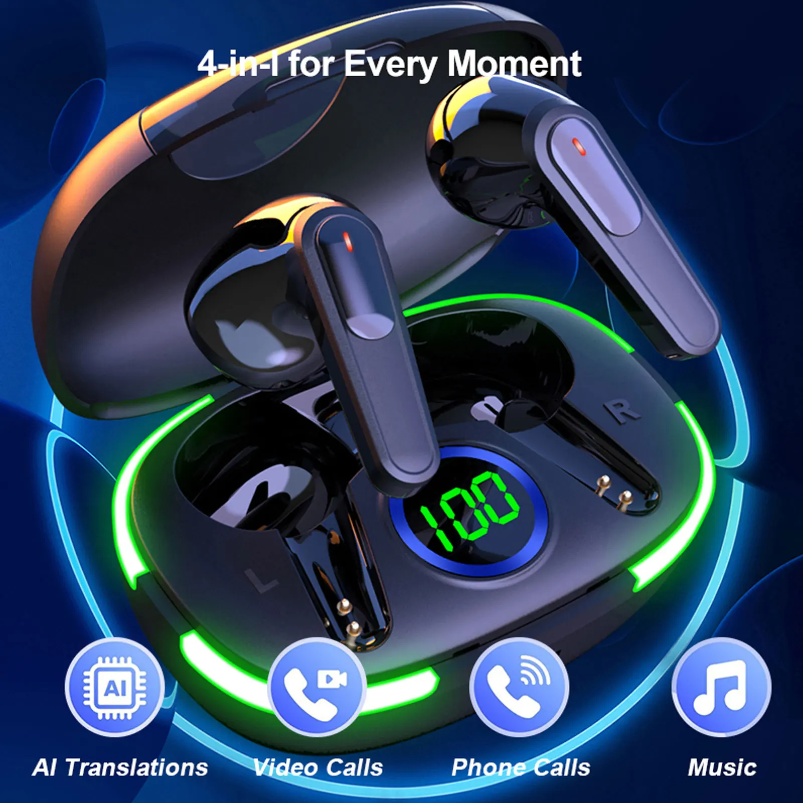 سماعات أذن للترجمة بالذكاء الاصطناعي 164 لغة في الوقت الحقيقي 7 أوضاع جهاز ترجمة سماعات الرأس اللاسلكية بلوتوث