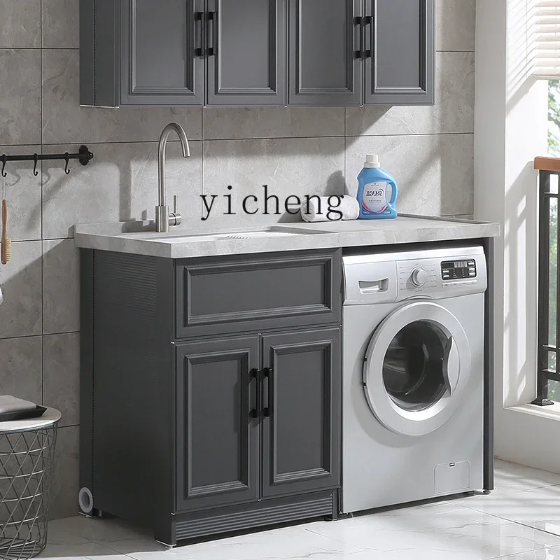 Alumimum Stone Plate Laundry Tub Bathroom Cabinet Wash Wardrobe Inter-Platform Basin with Washboard