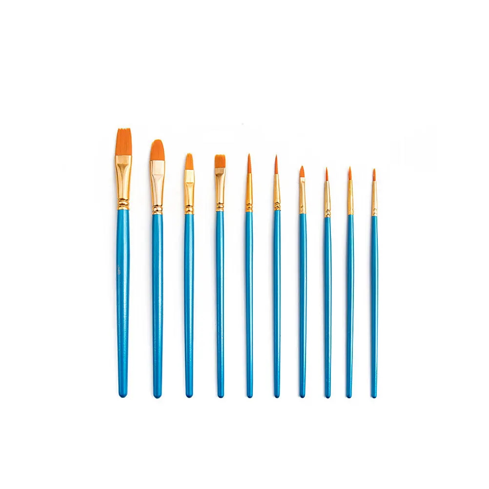 

10Pcs Sky-Blue Paintbrush Set Durable Nylon Brushes Multiple Sizes Smooth Application Long Lasting Painting Tools