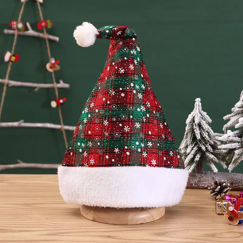 Schneeflocken-Weihnachtsmütze, warme Plüschball-Weihnachtsmütze mit rotem und schwarzem Schachbrettmuster, Weihnachtsfeier-Dekoration, Geschenk