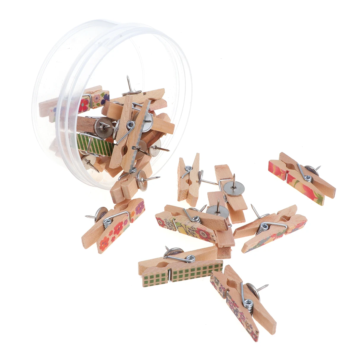 

20Pcs Mini Wooden Clips Heavy Duty Thumbtacks for Hanging Notes Photos Crafts Wall Decoration School Office Home Organization