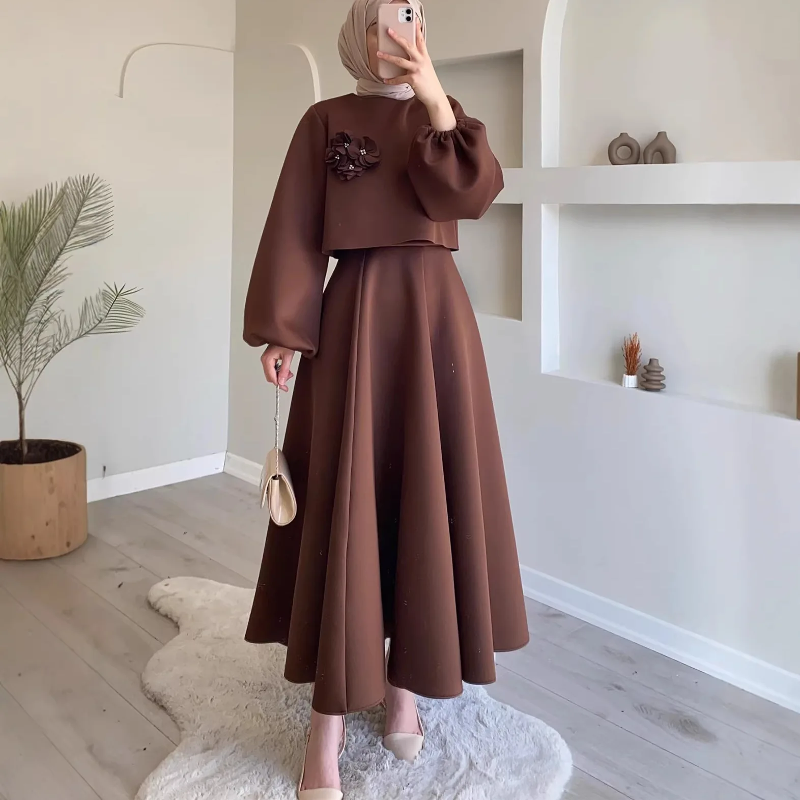 Women Floral Lantern Sleeve Loose Dress Jumpsuit Pants Playsuit Matching Set Spring Summer