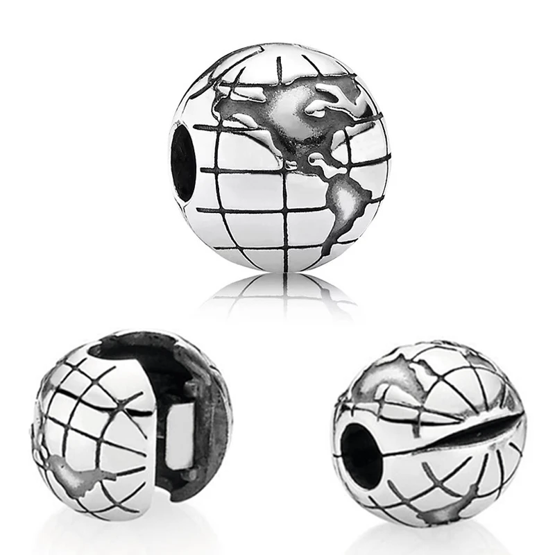 Fit Pandora Earth Globe Clip Stopper Charms Bracelet Women Bangle Accessories World Map Open Clips Beads for Jewelry Making DIY