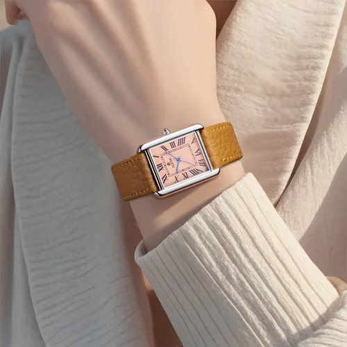 Imagen 2 del producto OGEDA, relojes impermeables para parejas, moda informal, cuarzo, correa de cuero de acero inoxidable, esfera cuadrada, reloj para amantes de hombres y mujeres