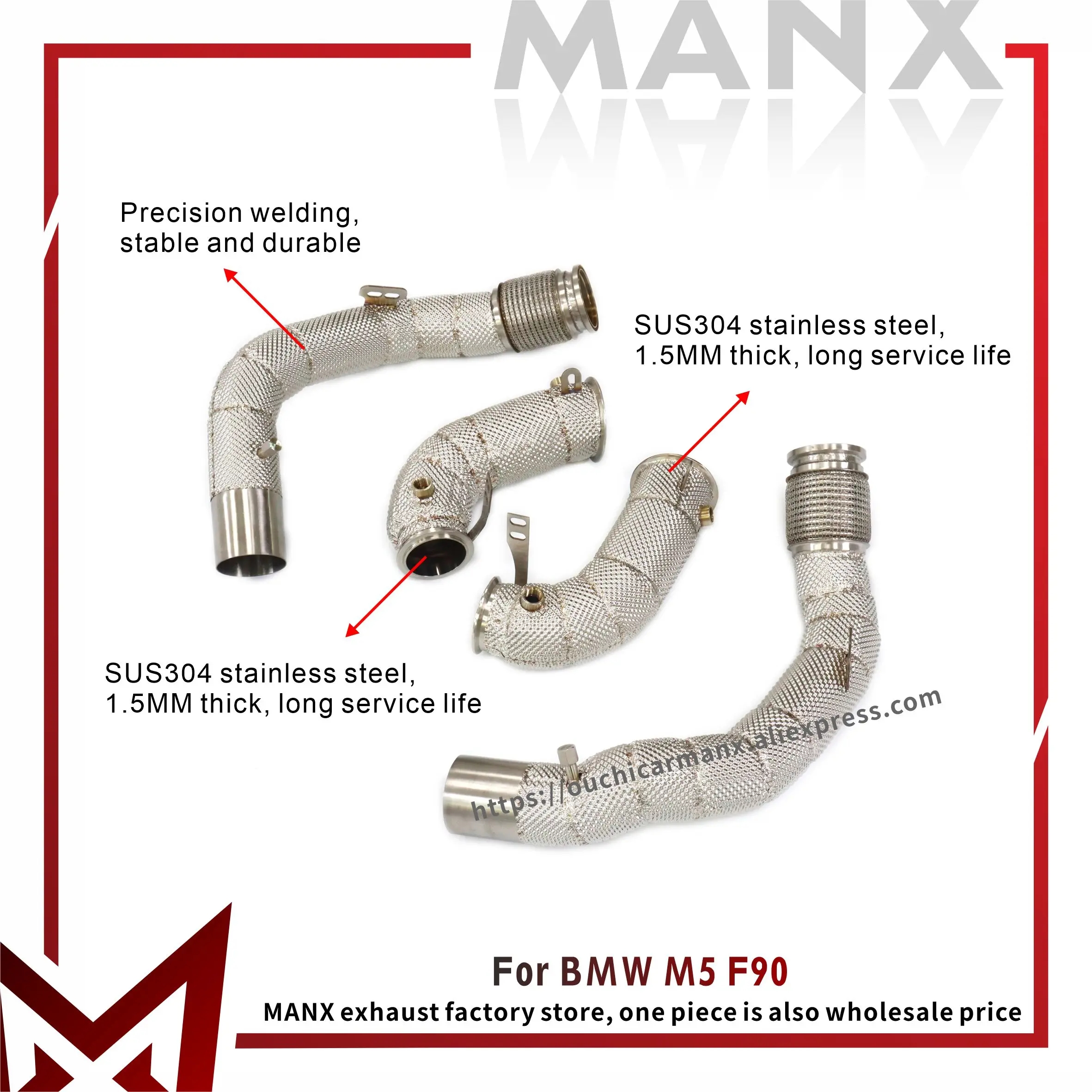 

MANX Resonant Tube for BMW M5 F90 SUS304 Downpipe Exhaust system with Catalytic Converter TIG manual welding