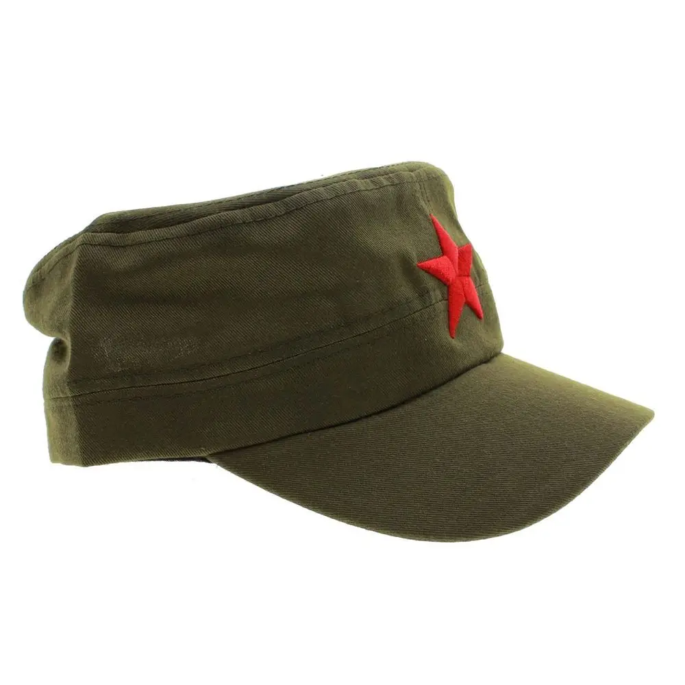 Retro China Fabric Vintage Cotton Red Star Army Cap Patrol  Hats Green Flat