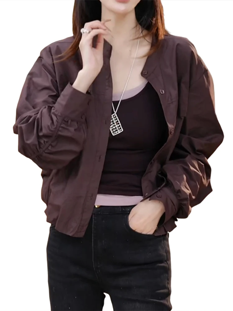 Modisches Amerikanisches Ort Jaet Damen Frühling Herbst 2026 Neues Gefaltetes Sport-Sleeve-Oberteil Locker Sitzend Koreanischer Stil