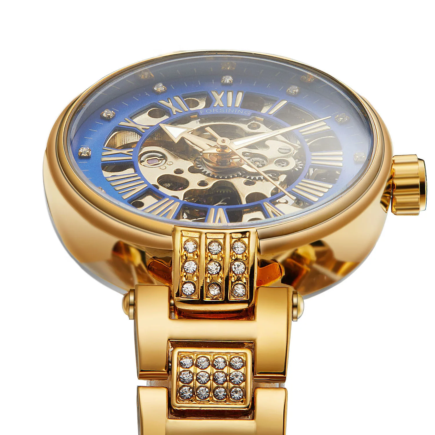Forsining 188C Diamond Luxury Woman Automatic Mechanical Movement Elegant Women's Watch Stainless Steel Skeleton Gold Wristwatch