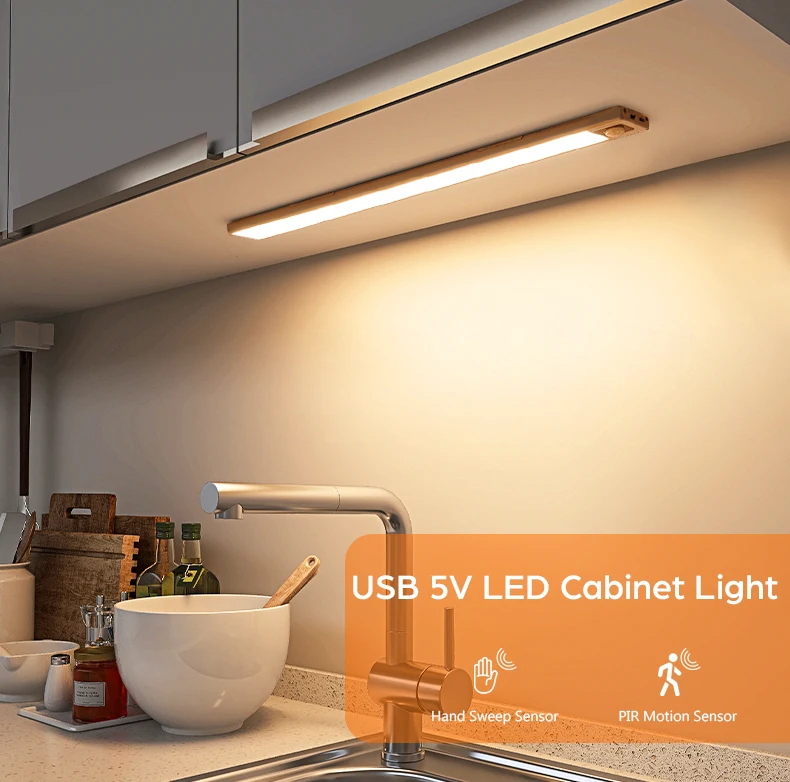 USB Rechargeable Bar Light Hand Sweep Sensor/PIR Motion Induction Kitchen Stair Hallway Night Lighting 20cm/40cm Magnetic Mount