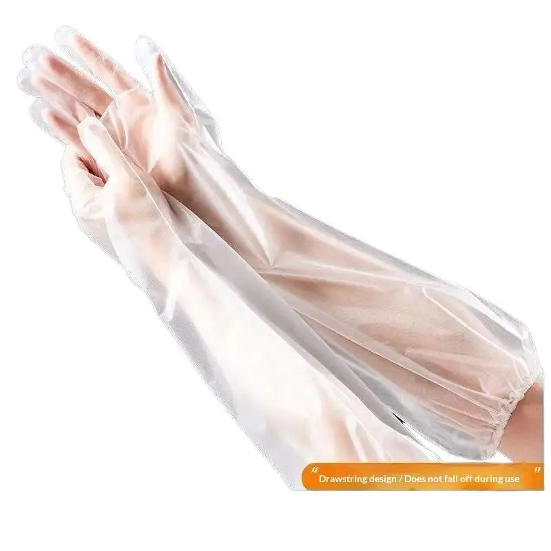 60 cm lange CPE-Haushaltshandschuhe, wasserdicht, verdickte, rutschfeste Manschette für Küche, Geschirrspülen, Hausreinigung – Detail 6