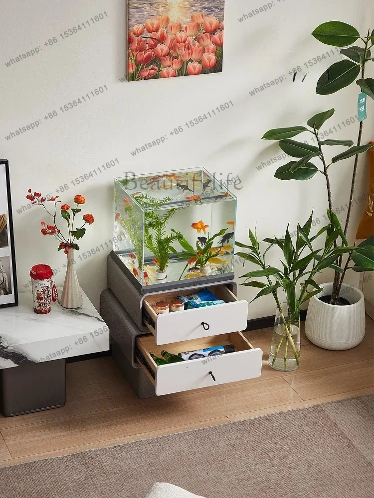 Side overflow fish tank bottom cabinet integrated water-free back filter self-circulation sofa TV cabinet