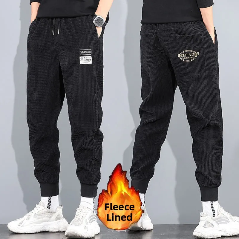 

Autumn Winter Men's Loose Fit Casual Pants Thiened Corduroy Sports Sweatpants Youth Sle Low Waist Long Trousers