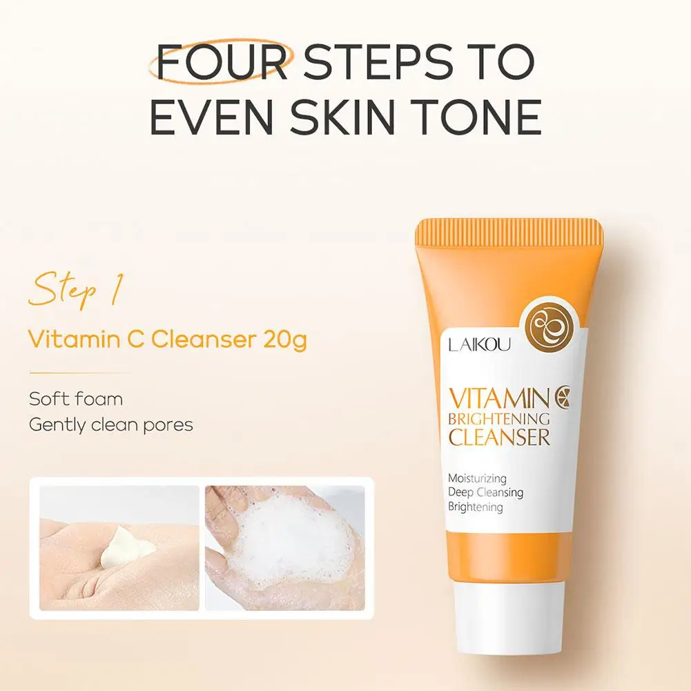 4 قطعة/المجموعة فيتامين C مجموعة العناية بالبشرة كريم تبييض الظلام بقع الوجه تنظيف ترطيب العين تفتيح دائرة أطقم Se Q2S0