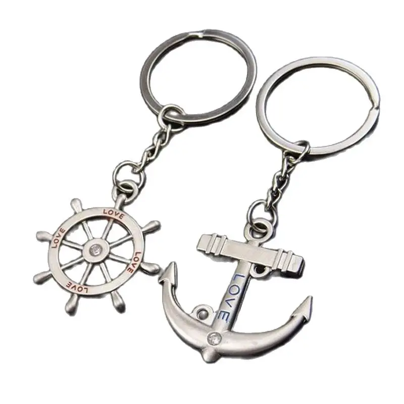 

100pairs/lot Zinc Alloy Anchor And Rudder Keychain Metal Keyring Key Holder For Lovers Wedding Gift Favor Party Souvenir