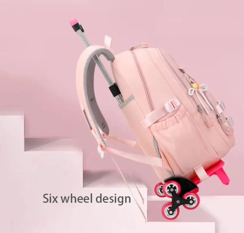 Mochilas con ruedas bonitas para niños a la moda, Mochilas escolares rosas con 6 ruedas de gran capacidad, Mochilas Con Ruedas Ninos