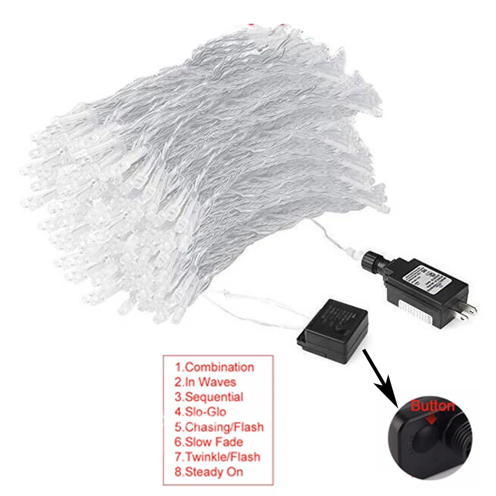 220V LED Curtain String Lights 300LEDs/M Fairy Light EU US UK AU Plug Kit Warm White Blue Purple Home Party Garden Wedding Decor