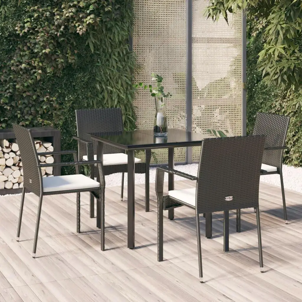 5-Piece Black Poly Rattan Patio Dining Set with Cushions - Outdoor Furniture for Garden & Balcony