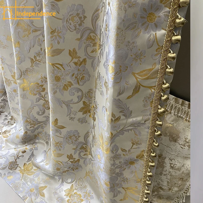 

Plant Jacquard Gilding Thickened Curtains for Living Room Bedroom French Window Balcony Villa Customized Finished Partition