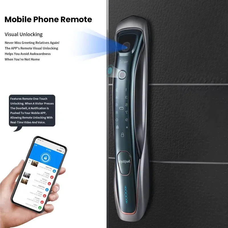 Smart Fingerprint Door Lock with Facial Recognition and Password Key Card Access for Wooden Steel Entrance Doors Home