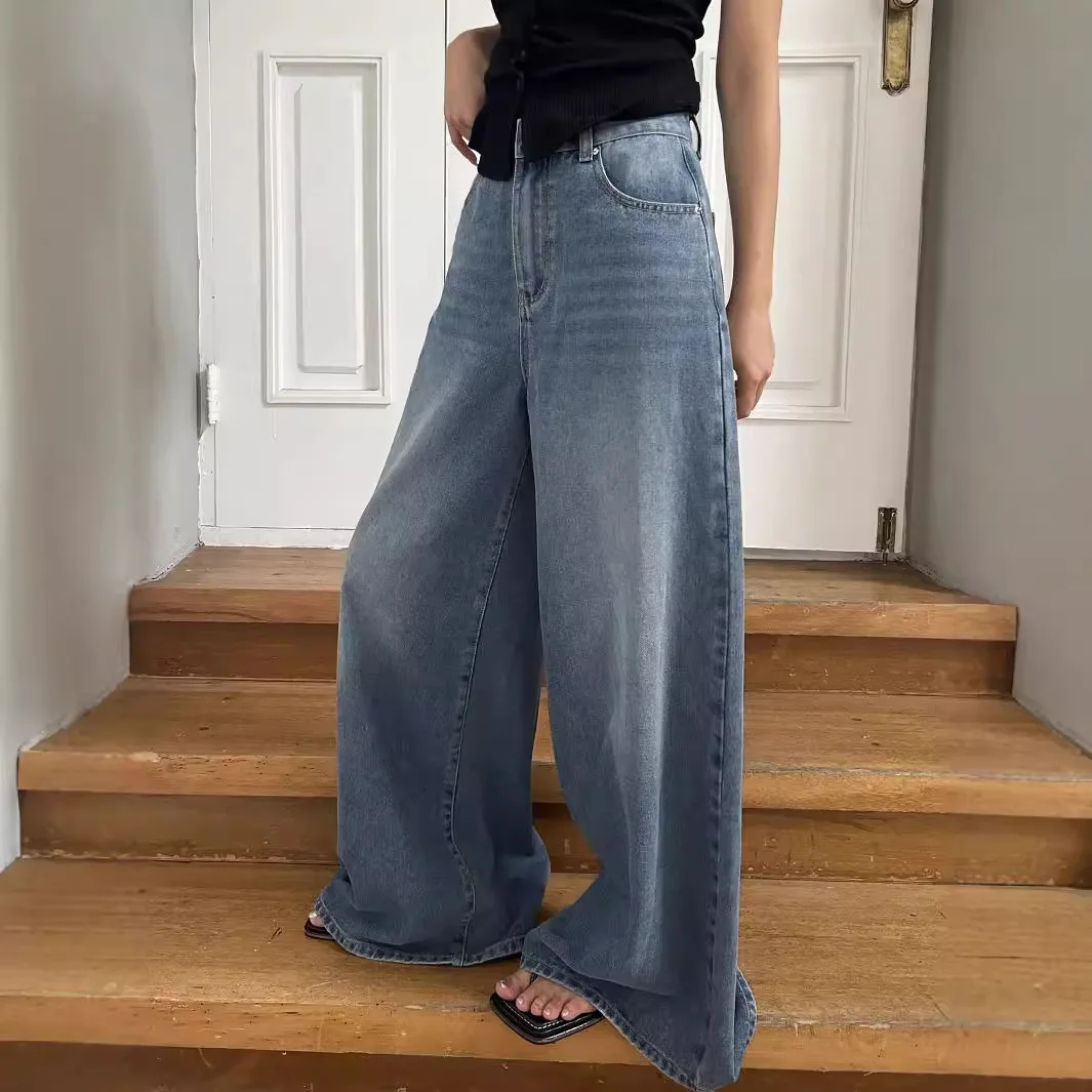 

Women's Loose Straight Leg Jeans High Waist Wide Leg Casual Pants High Waist Water Washed Slimming Jeans Fashionable Trousers