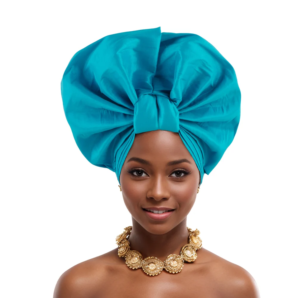

New Nigerian Wedding Hat Muslim Headscarf African Auto Gele Headtie Aso Oke Head Wrap Bonnet Hijab Turban Already Made Headgear