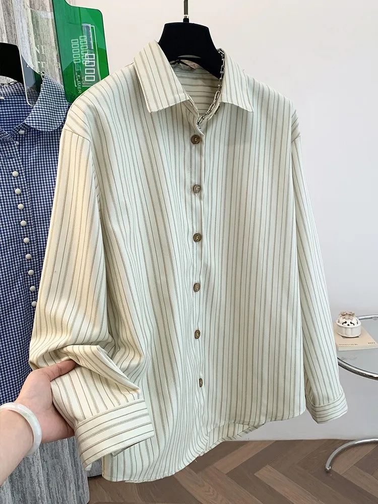 

Женский повседневный свободный кардиган с отложным воротником и полосками, стройнящий силуэт, модный топ для весеннего гардероба