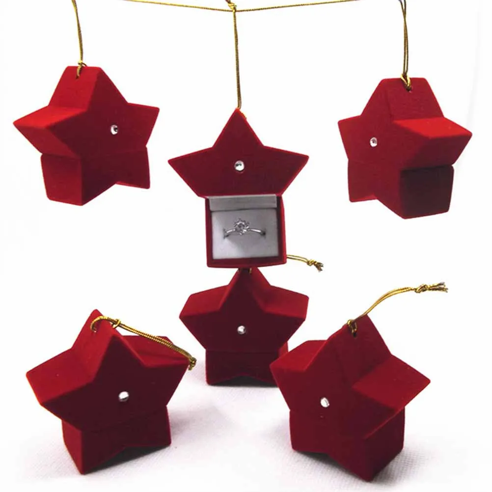 3Pcs Red Christmas Jewelry Box Durable Five-Pointed Star Design Jewelry Case Storage Organizer Xmas Gift Xmas Box
