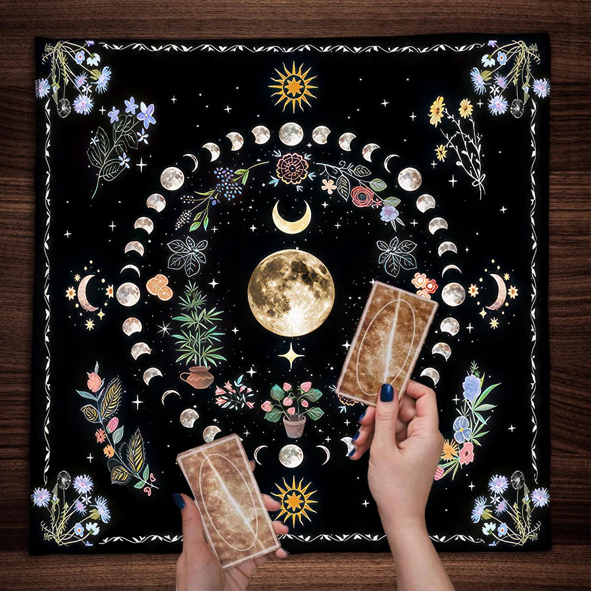 Botanical Moon Altar Cloth Tarot Mat Triple Moon Floral Divination Tarot Tablecloth Witch Altar Decor Spiritual Oracle Card Pad