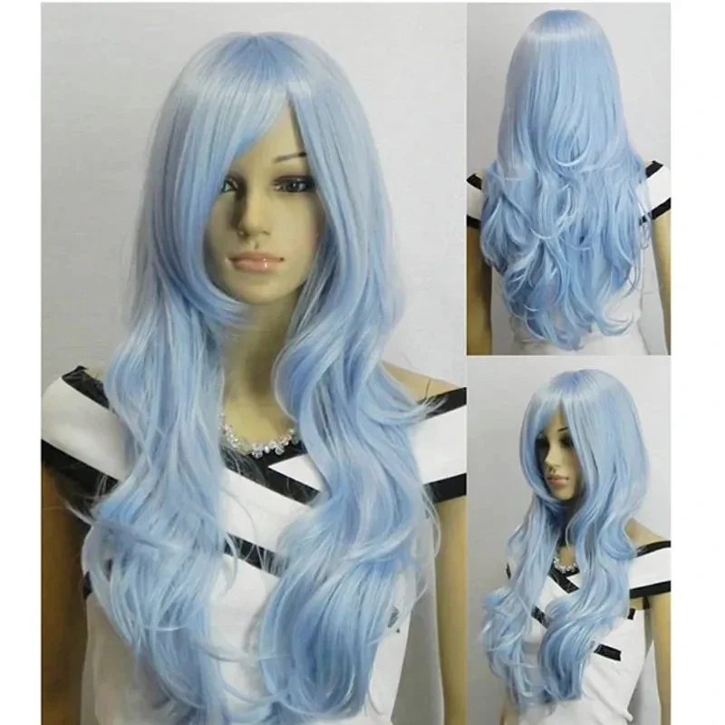 Long Wavy Cosplay or LARP Heat Resistant Synthetic Fiber Wig in Light Blue