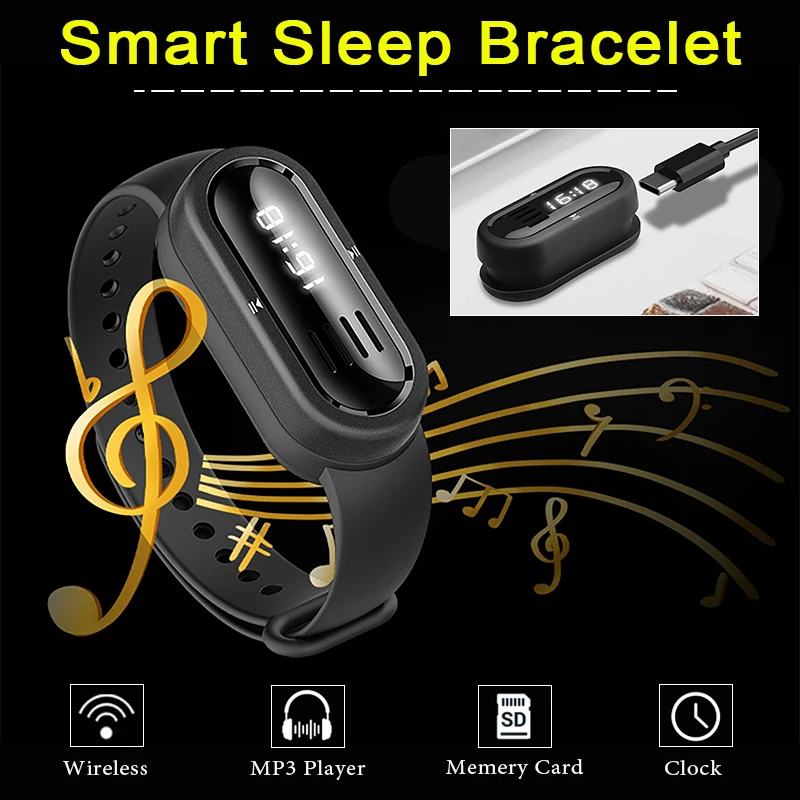 

Умные беспроводные наручные часы, мини-часы с Bluetooth-динамиком, браслет для сна, спортивные музыкальные часы на открытом воздухе, интеллектуальный белый шумовой ремешок