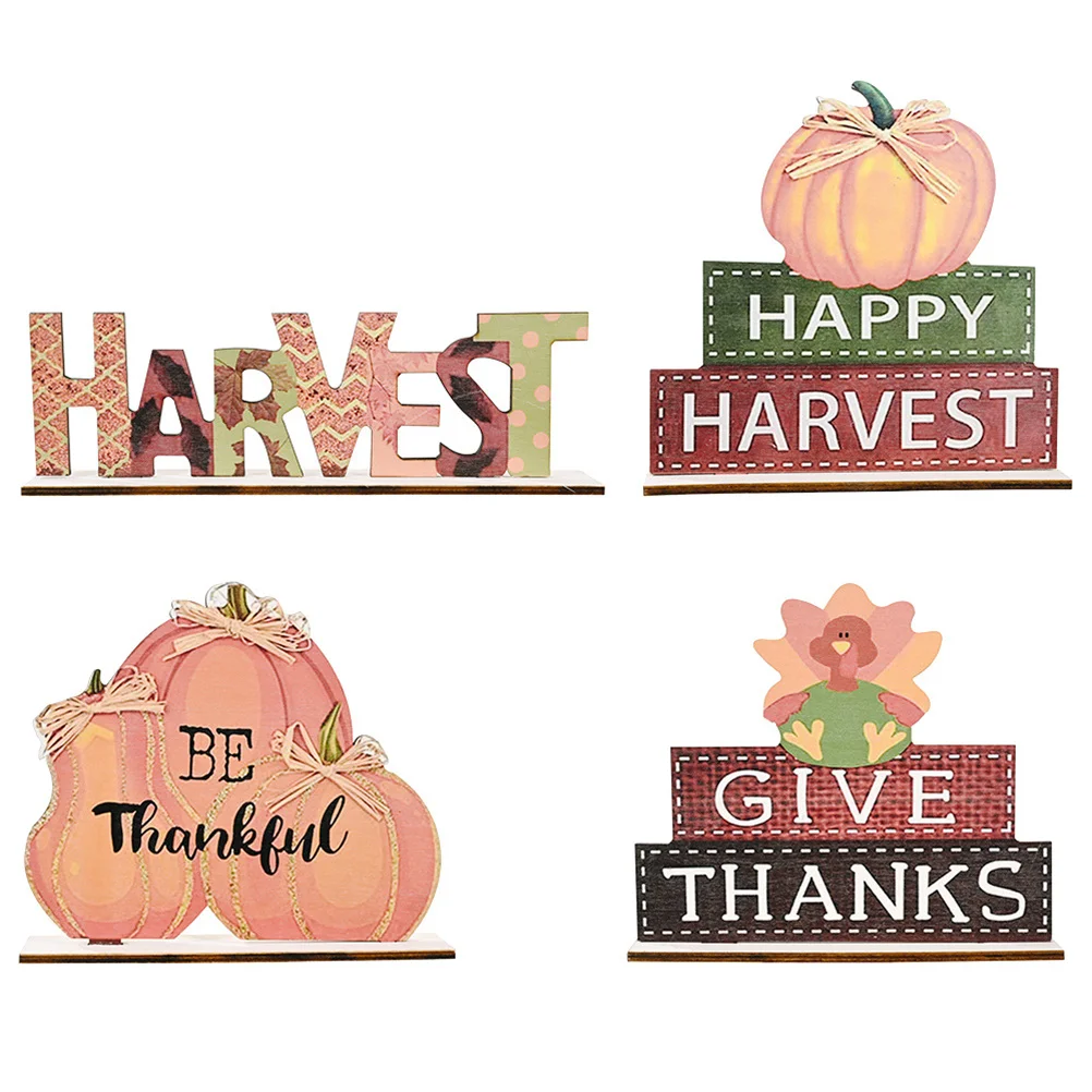 

4Pcs Wooden Letter Ornaments Thick Texture Lightweight Portable Home Bedroom Living Room Office Desktop Thanksgiving Decorations